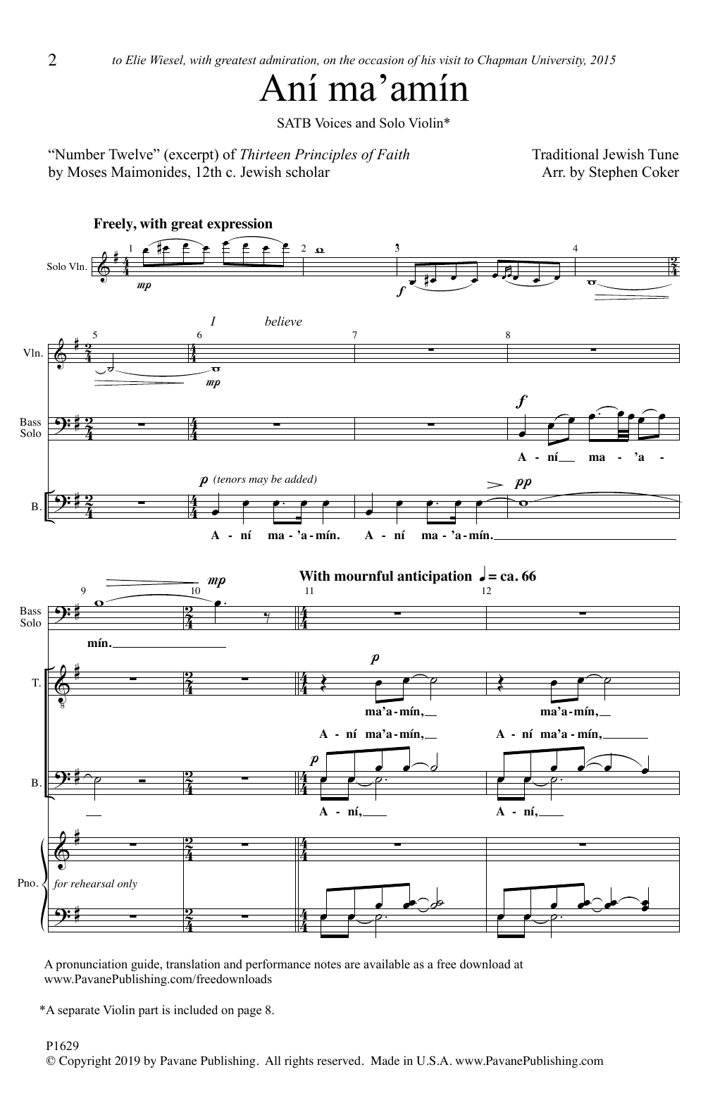 Learn to play Traditional Jewish Tune Ani Ma'amin (arr. Stephen Coker) sheet music for SATB Choir in minutes. Traditional Jewish Tune Ani Ma'amin (arr. Stephen Coker) sheet music notes and chords. Download Printable PDF.