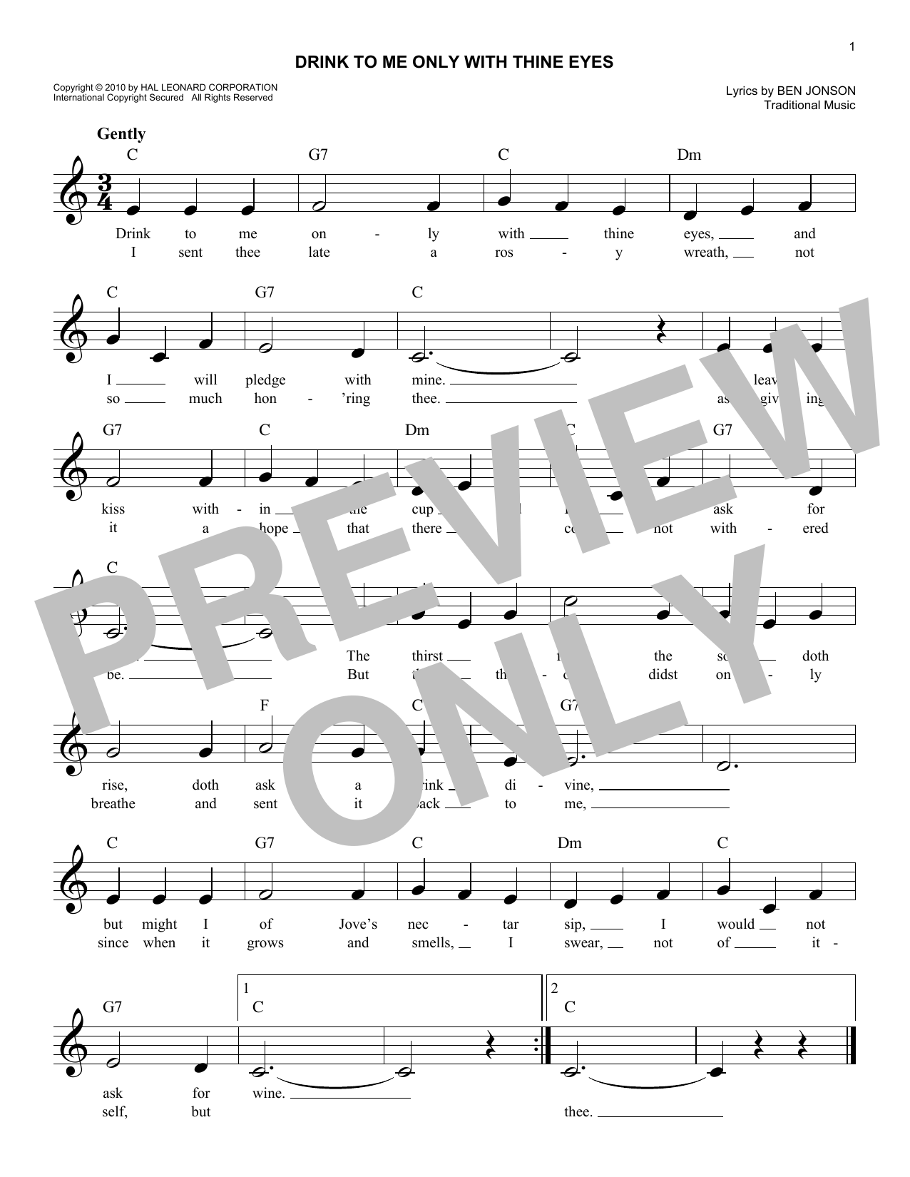 Traditional Music Drink To Me Only With Thine Eyes sheet music notes and chords. Download Printable PDF.