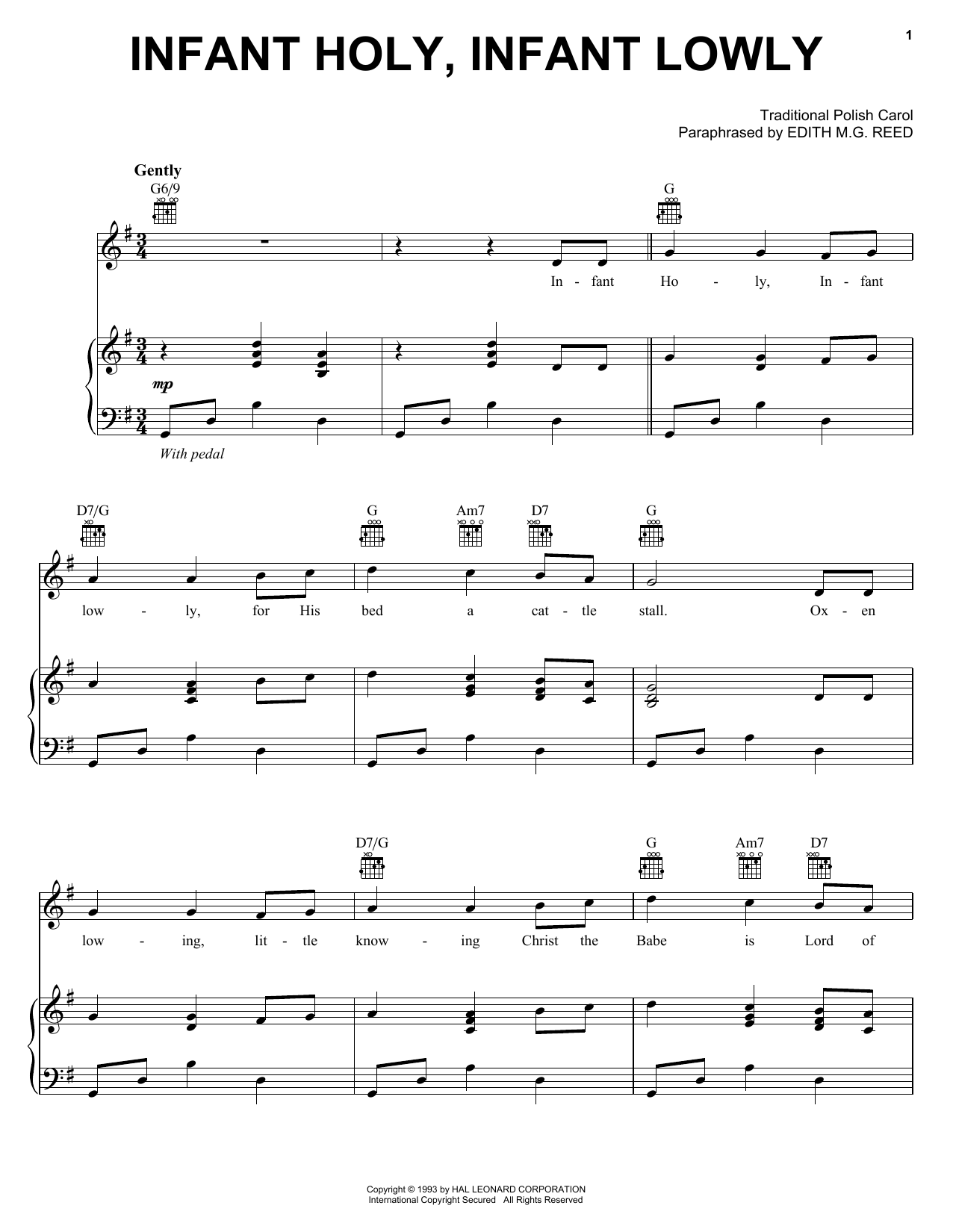 Traditional Polish Carol Infant Holy, Infant Lowly sheet music notes and chords. Download Printable PDF.