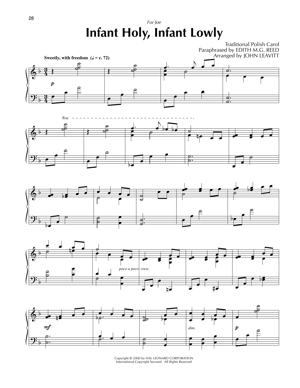 Learn to play Traditional Polish Carol Infant Holy, Infant Lowly (arr. John Leavitt) sheet music for Piano Solo in minutes. Price: 7.8900$ Traditional Polish Carol Infant Holy, Infant Lowly (arr. John Leavitt) sheet music notes and chords arranged for Piano Solo