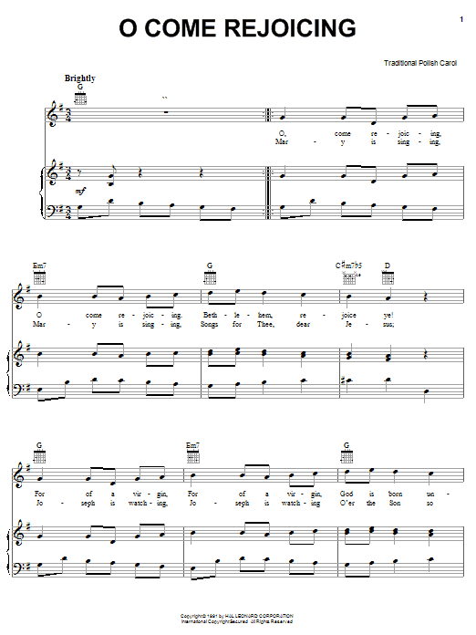 Learn to play Traditional Polish Carol O Come Rejoicing sheet music for Easy Lead Sheet / Fake Book in minutes. Price: 5.9900$ Traditional Polish Carol O Come Rejoicing sheet music notes and chords arranged for Easy Lead Sheet / Fake Book