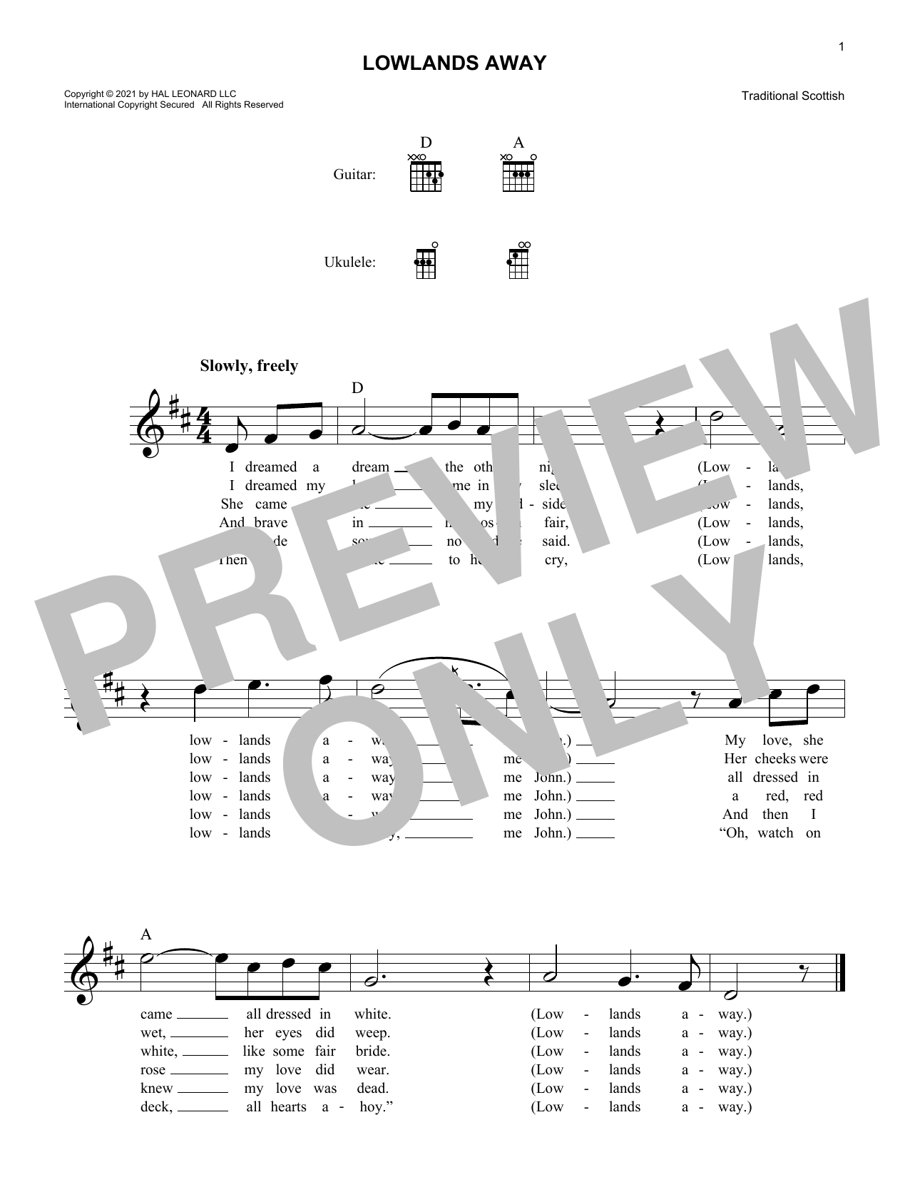 Traditional Scottish Lowlands Away sheet music notes and chords. Download Printable PDF.