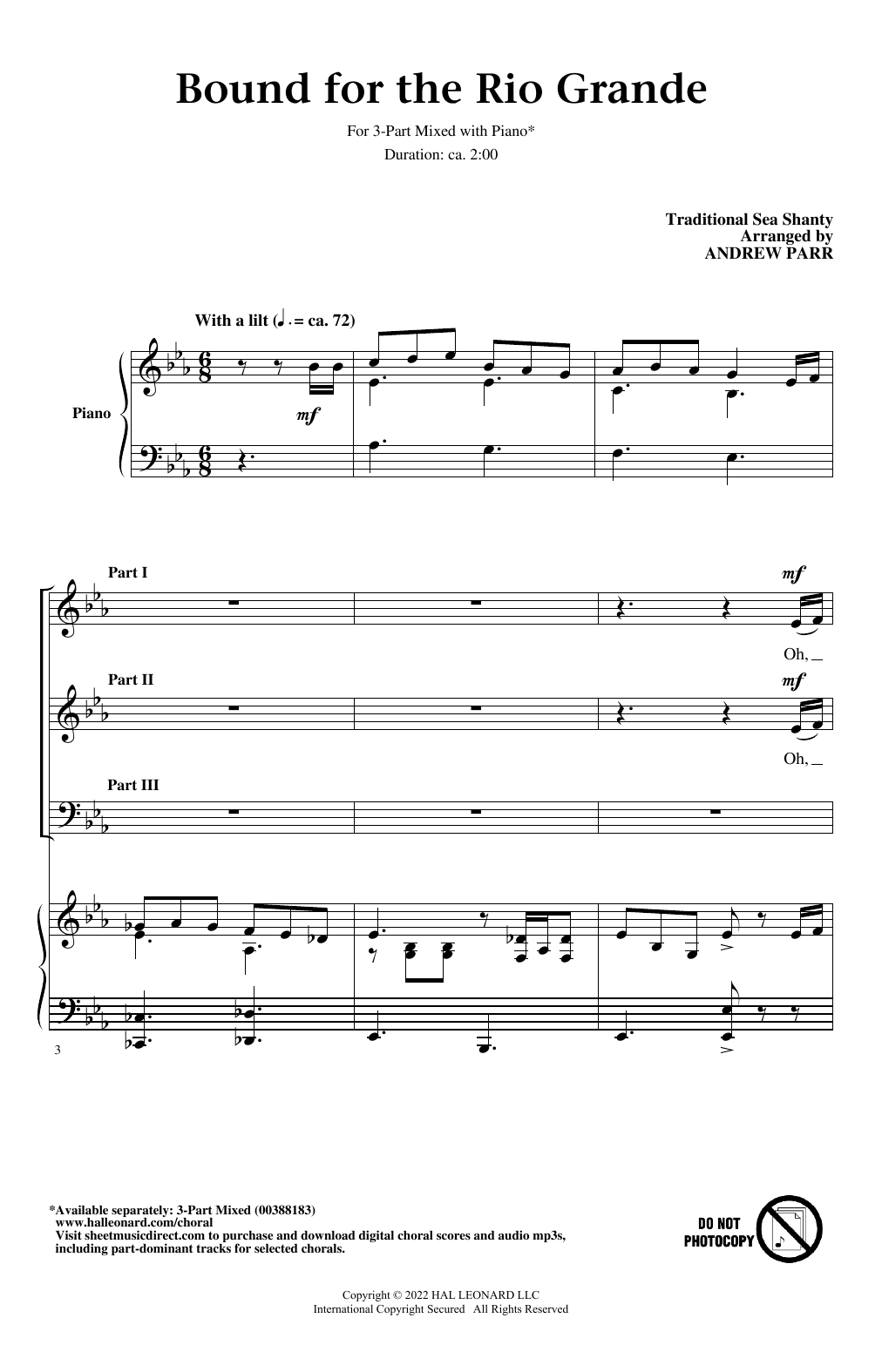Learn to play Traditional Sea Shanty Bound For The Rio Grande (arr. Andrew Parr) sheet music for 3-Part Mixed Choir in minutes. Price: 3.9900$ Traditional Sea Shanty Bound For The Rio Grande (arr. Andrew Parr) sheet music notes and chords arranged for 3-Part Mixed Choir