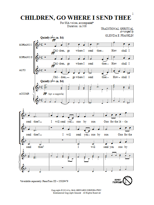 Traditional Spiritual Children Go Where I Send Thee Arr Glenda E Franklin Sheet Music Pdf Notes Chords Christmas Score Ssa Choir Download Printable Sku 152202