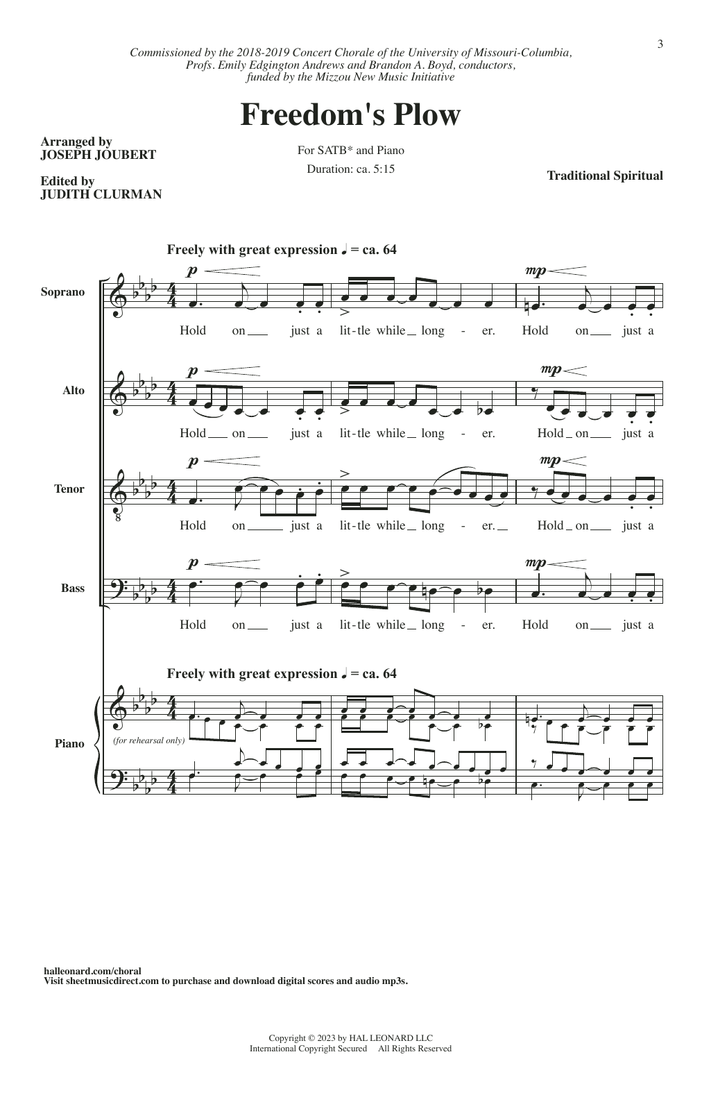 Learn to play Traditional Spiritual Freedom's Plow (arr. Joseph Joubert) sheet music for SATB Choir in minutes. Price: 4.7900$ Traditional Spiritual Freedom's Plow (arr. Joseph Joubert) sheet music notes and chords arranged for SATB Choir