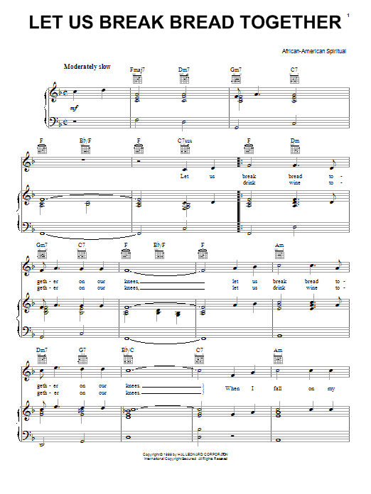 Learn to play African-American Spiritual Let Us Break Bread Together sheet music for Piano Solo in minutes. African-American Spiritual Let Us Break Bread Together sheet music notes and chords. Download Printable PDF.