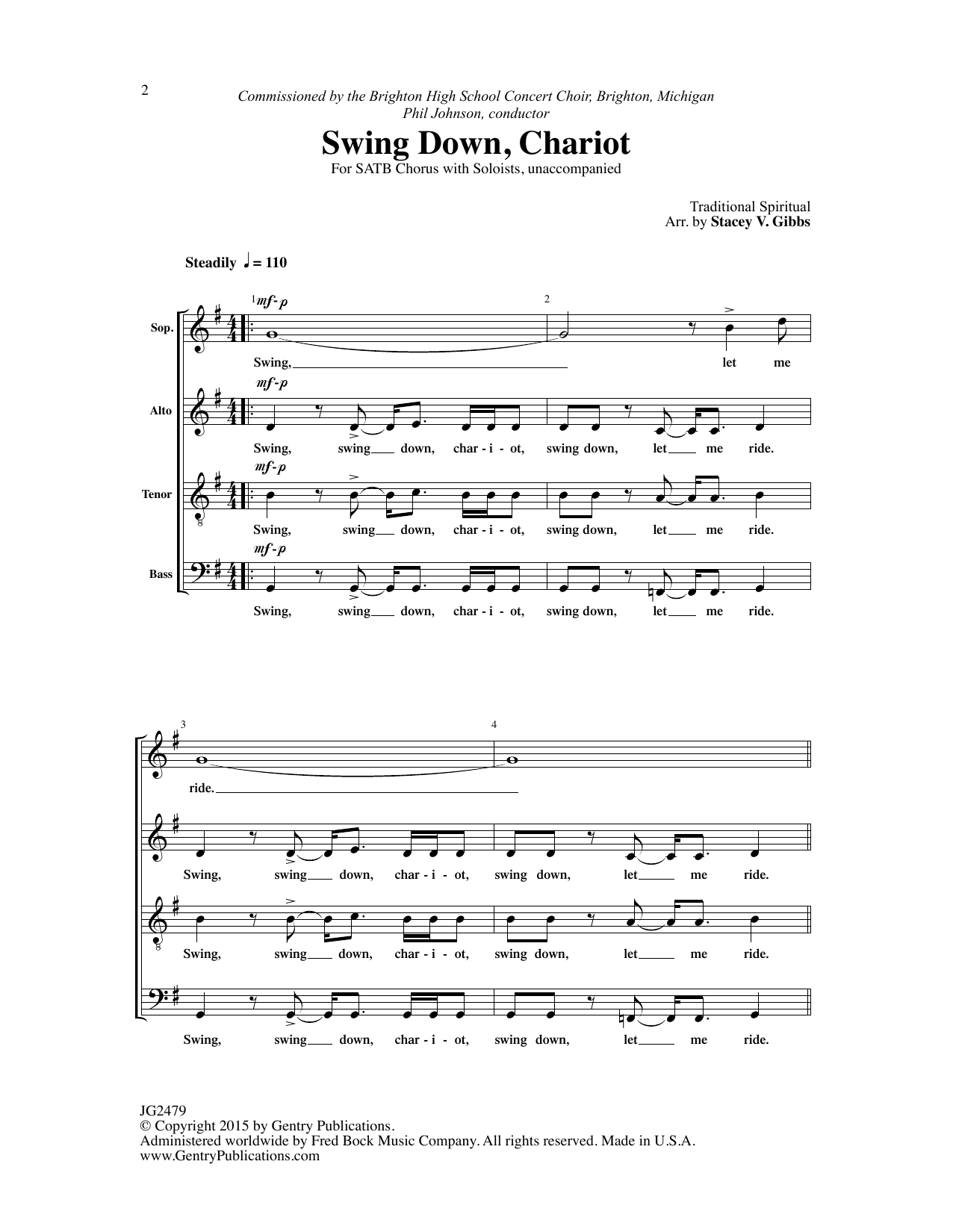 Traditional Spiritual Swing Down, Chariot (arr. Stacey V. Gibbs) sheet music notes and chords arranged for SATB Choir