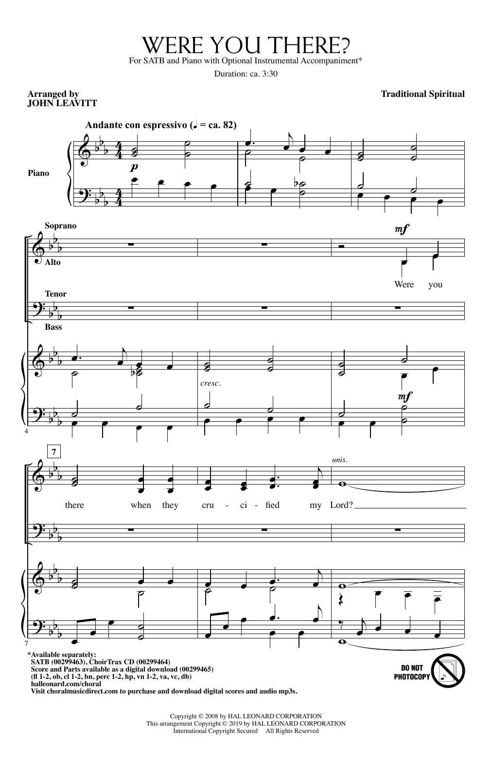 Traditional Spiritual Were You There Arr John Leavitt Sheet Music Pdf Notes Chords Romantic Score Satb Choir Download Printable Sku 426350