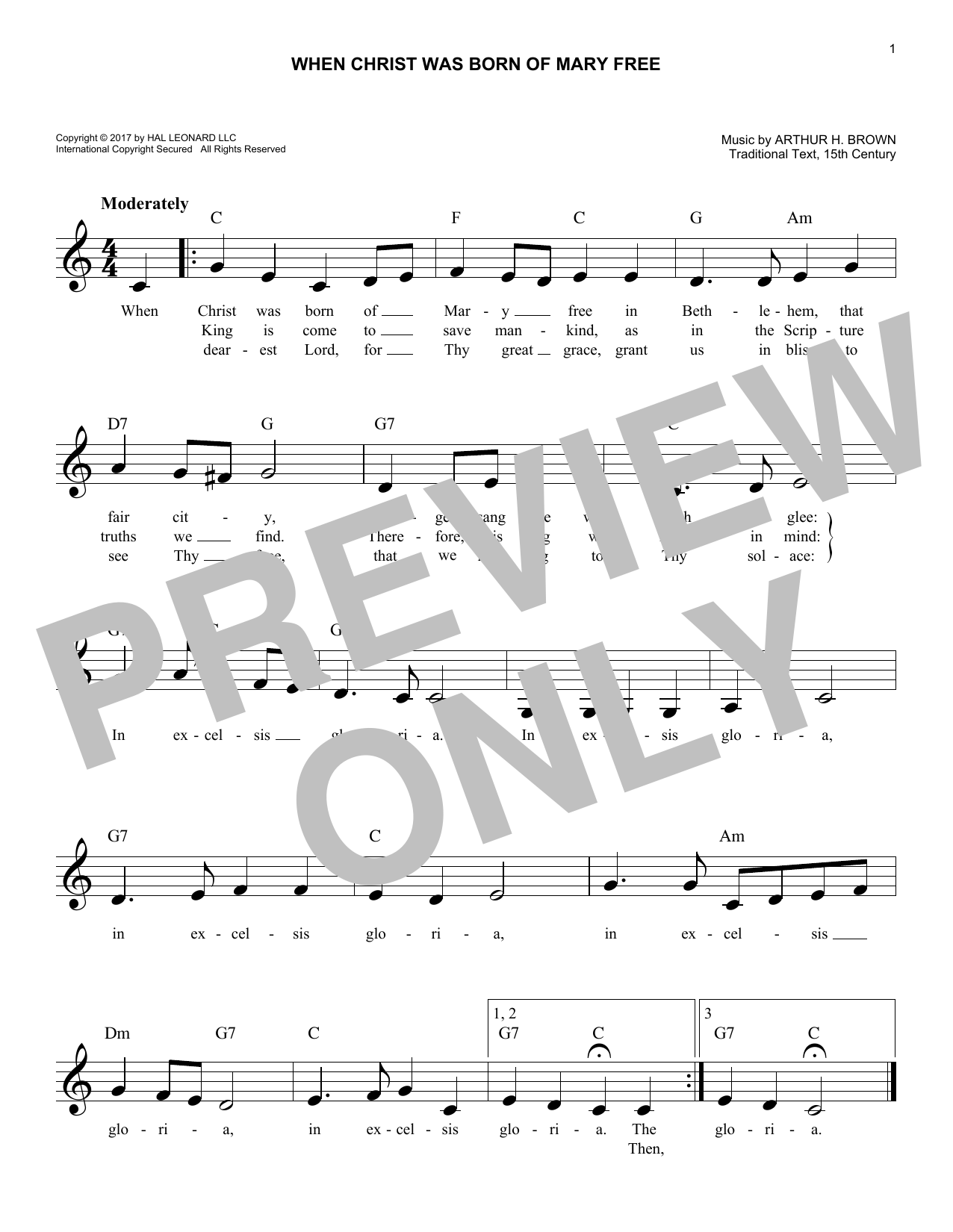 Arthur H. Brown When Christ Was Born Of Mary Free sheet music notes and chords arranged for Easy Lead Sheet / Fake Book
