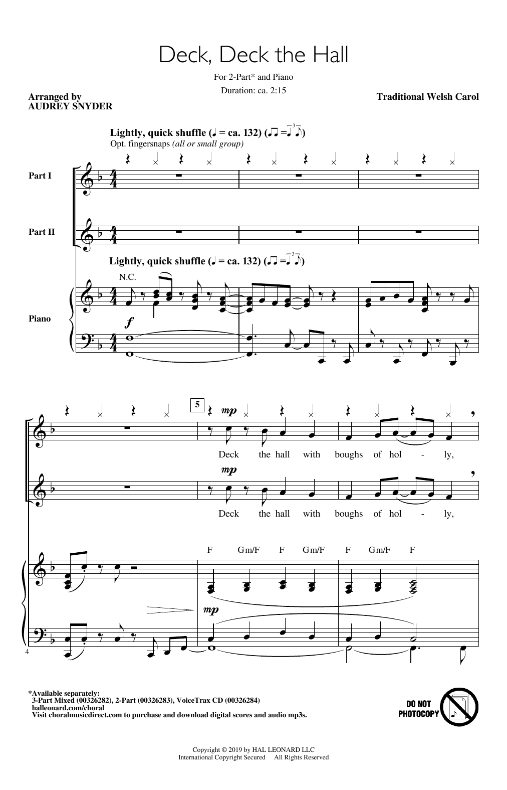 Learn to play Traditional Welsh Carol Deck, Deck The Hall (arr. Audrey Snyder) sheet music for 3-Part Mixed Choir in minutes. Traditional Welsh Carol Deck, Deck The Hall (arr. Audrey Snyder) sheet music notes and chords. Download Printable PDF.