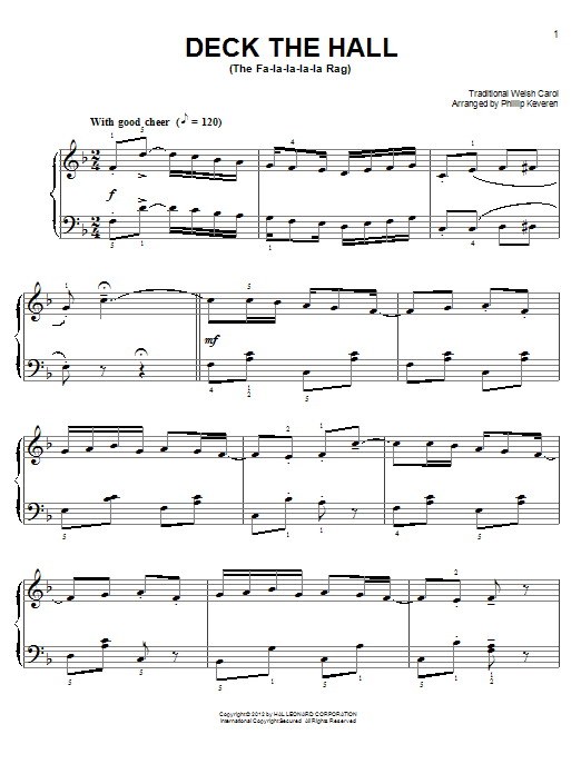 Traditional Welsh Carol Deck The Hall [Ragtime version] (arr. Phillip Keveren) sheet music notes and chords arranged for Easy Piano