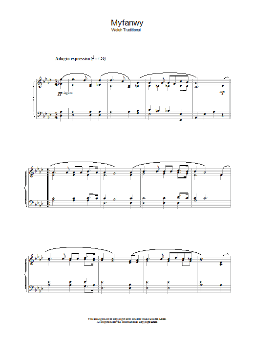 Learn to play Welsh Folksong Myfanwy sheet music for Piano Solo in minutes. Welsh Folksong Myfanwy sheet music notes and chords. Download Printable PDF.