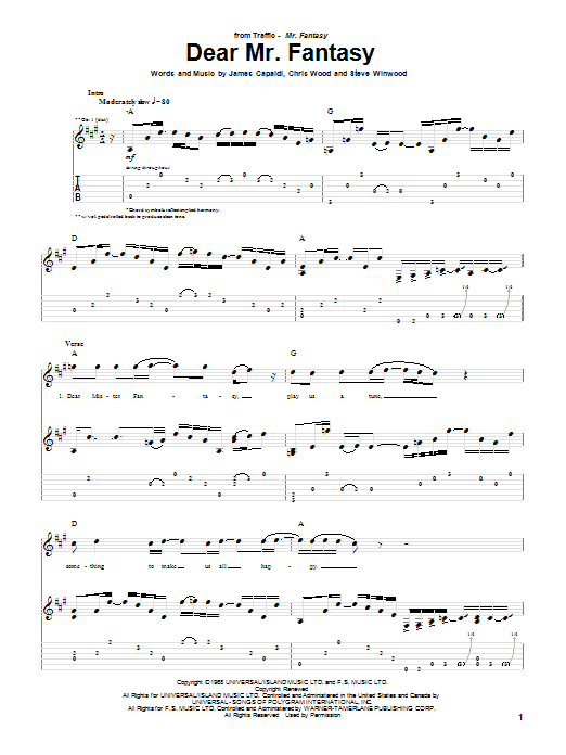 Traffic Dear Mr. Fantasy sheet music notes and chords. Download Printable PDF.