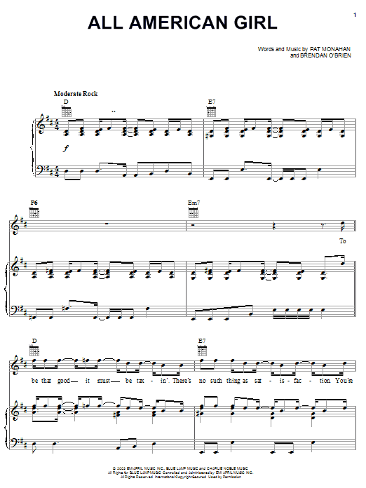 Train All American Girl sheet music notes and chords. Download Printable PDF.