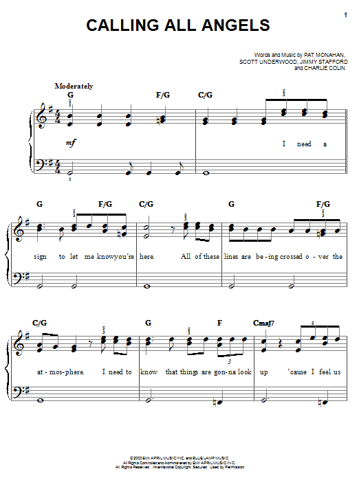 Train Calling All Angels sheet music notes and chords arranged for Easy Piano