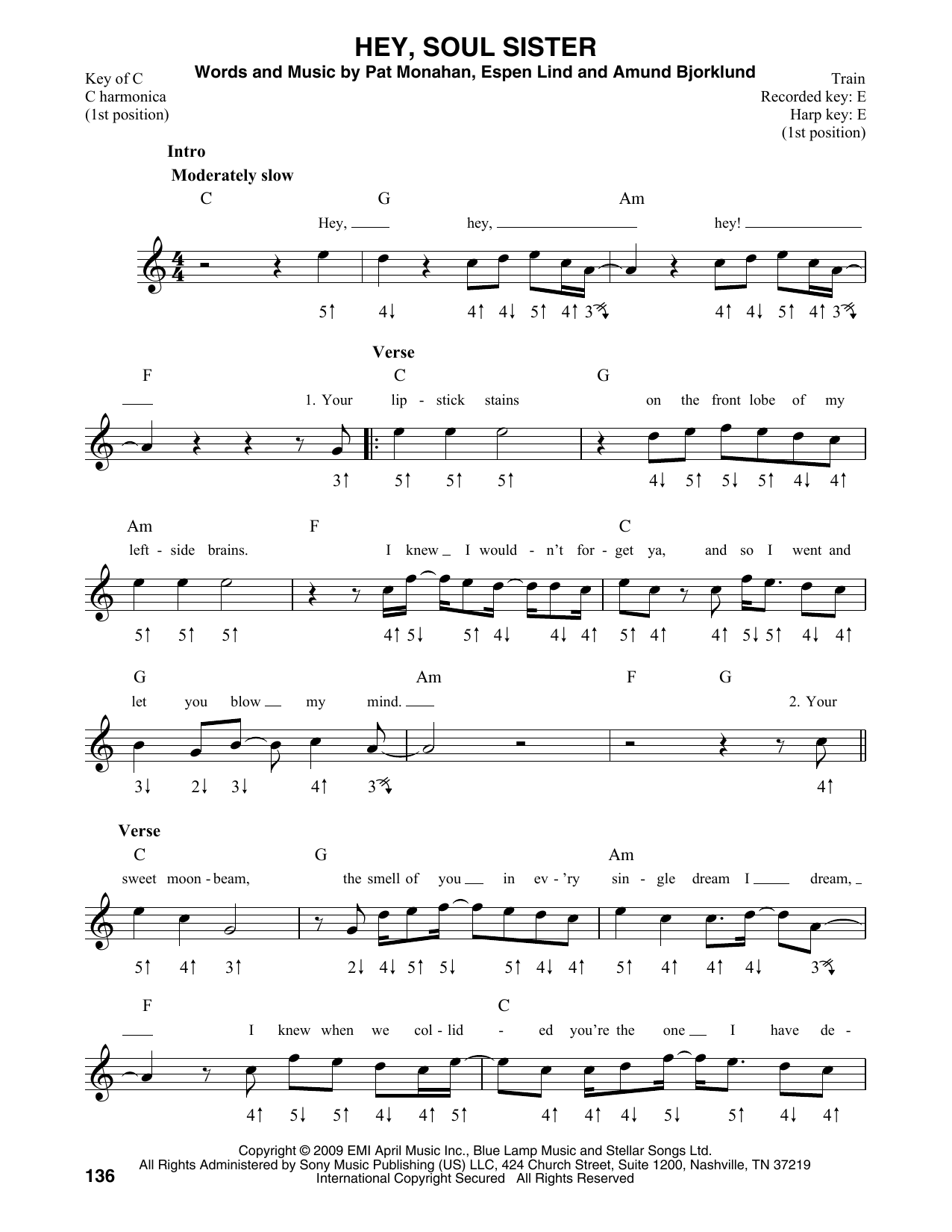 Train Hey, Soul Sister sheet music notes and chords. Download Printable PDF.