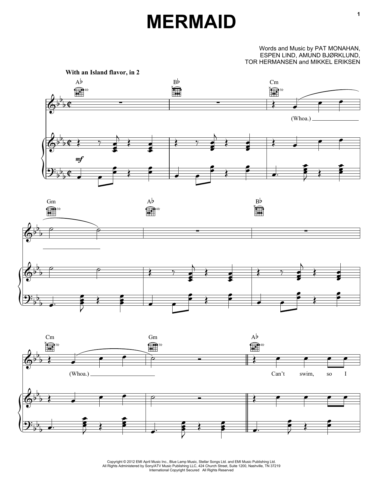 Train Mermaid sheet music notes and chords. Download Printable PDF.