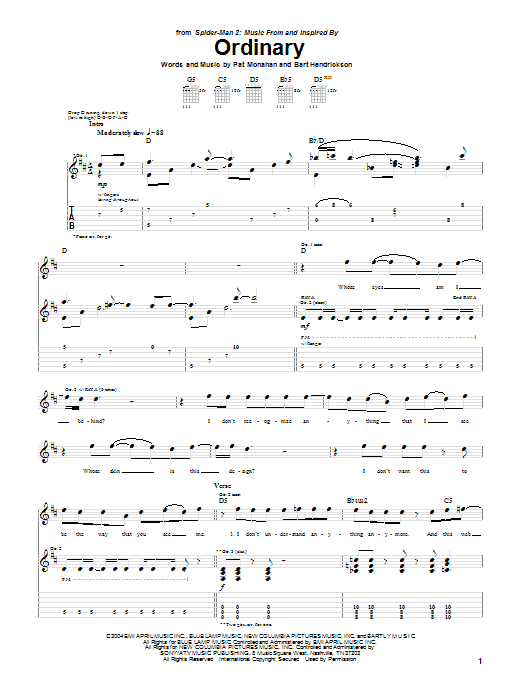 Train Ordinary sheet music notes and chords. Download Printable PDF.