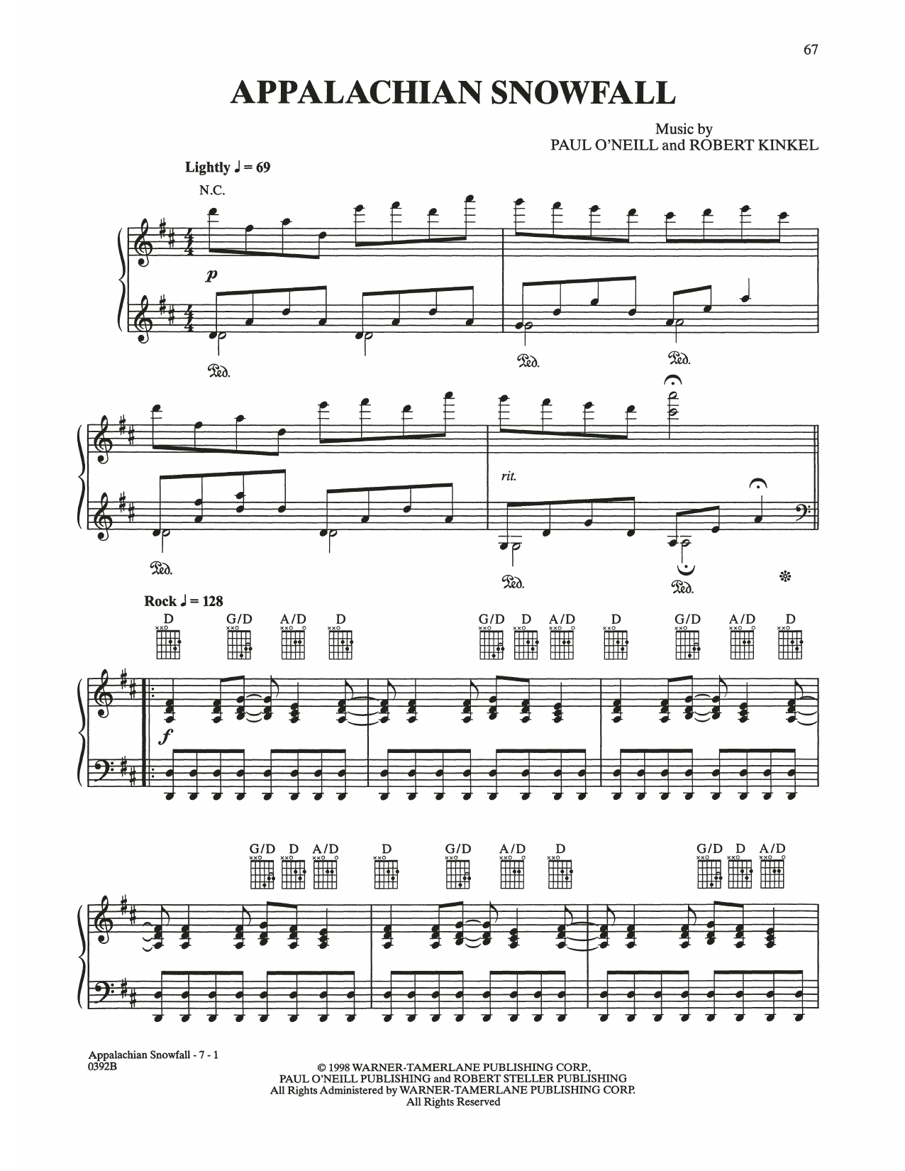 Trans-Siberian Orchestra Appalachian Snowfall sheet music notes and chords. Download Printable PDF.