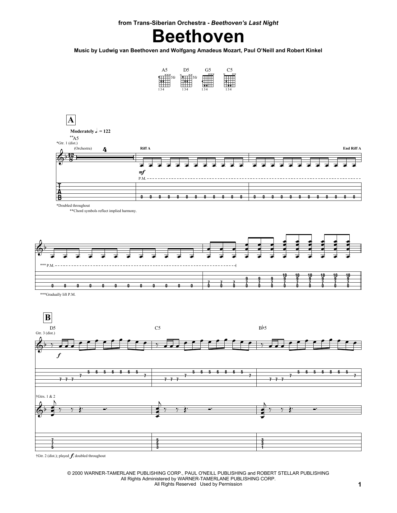 Trans-Siberian Orchestra Beethoven sheet music notes and chords. Download Printable PDF.