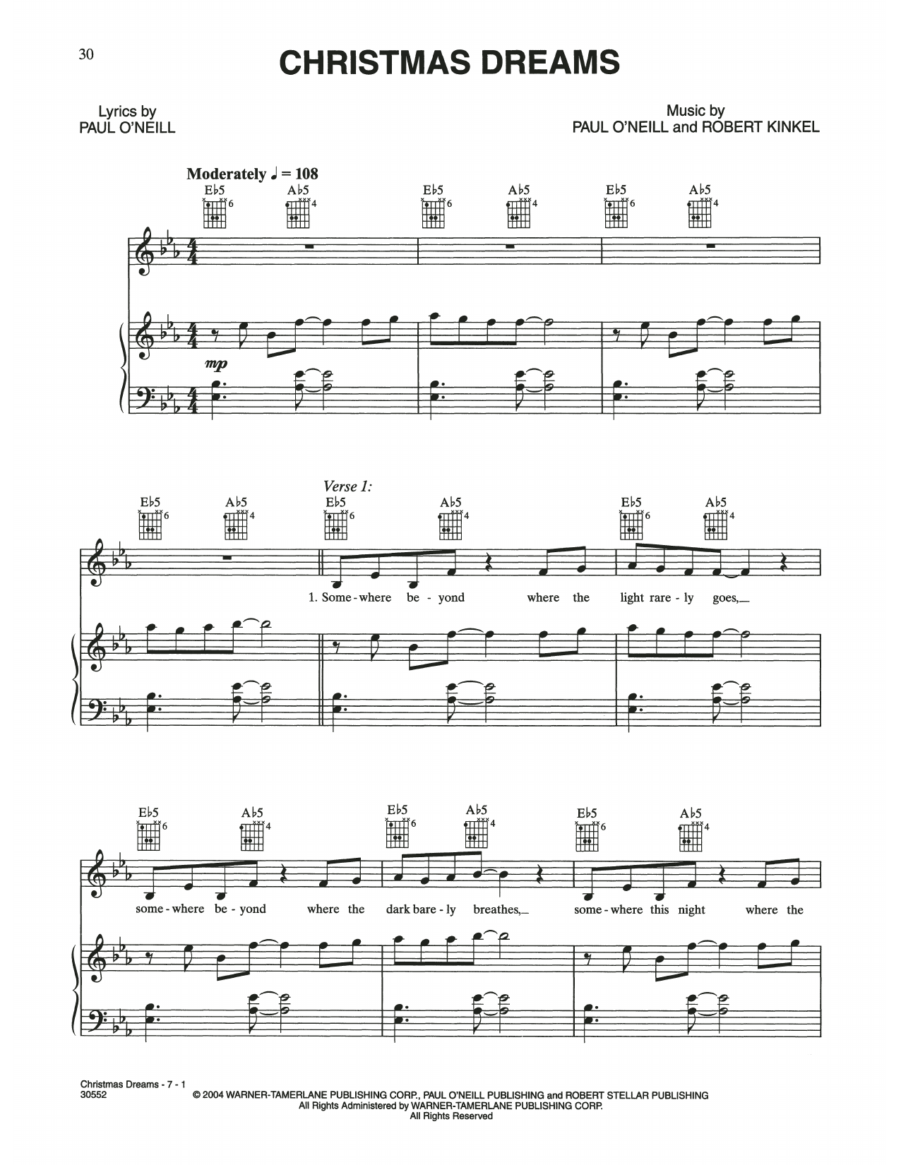 Trans-Siberian Orchestra Christmas Dreams sheet music notes and chords. Download Printable PDF.