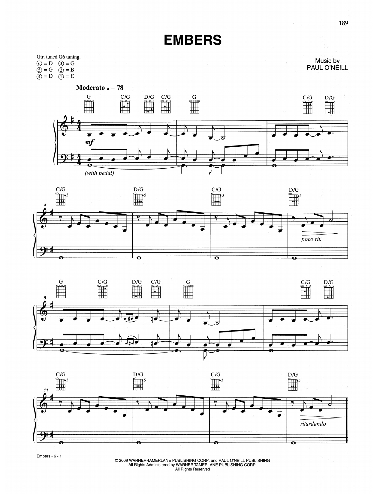 Trans-Siberian Orchestra Embers sheet music notes and chords. Download Printable PDF.