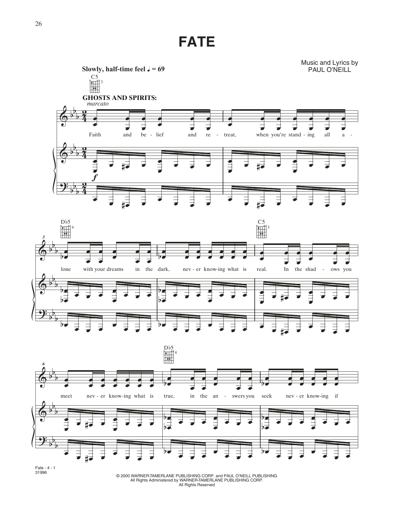 Trans-Siberian Orchestra Fate sheet music notes and chords. Download Printable PDF.