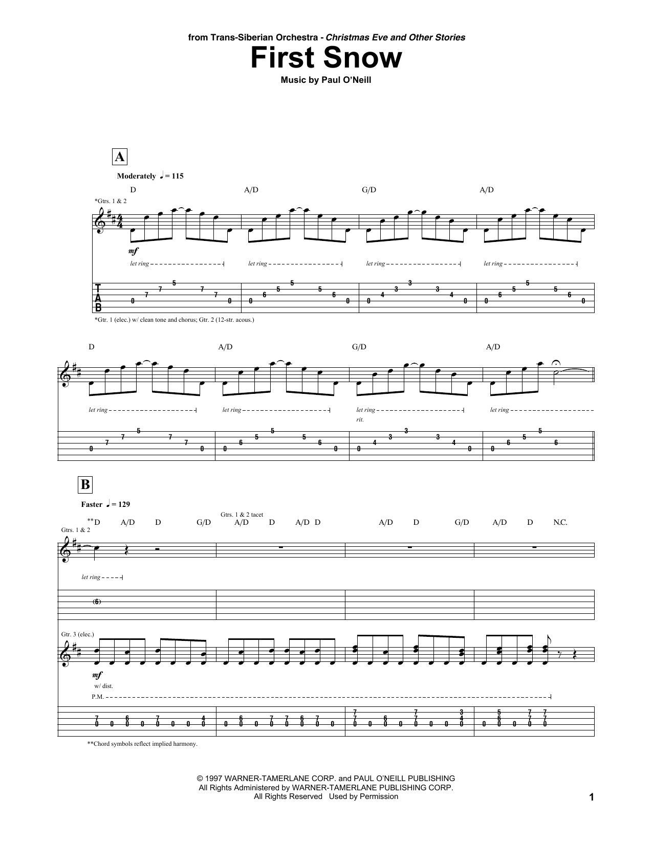 Trans-Siberian Orchestra First Snow sheet music notes and chords. Download Printable PDF.