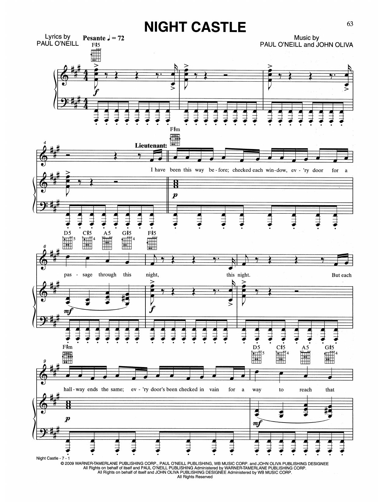 Trans-Siberian Orchestra Night Castle sheet music notes and chords. Download Printable PDF.