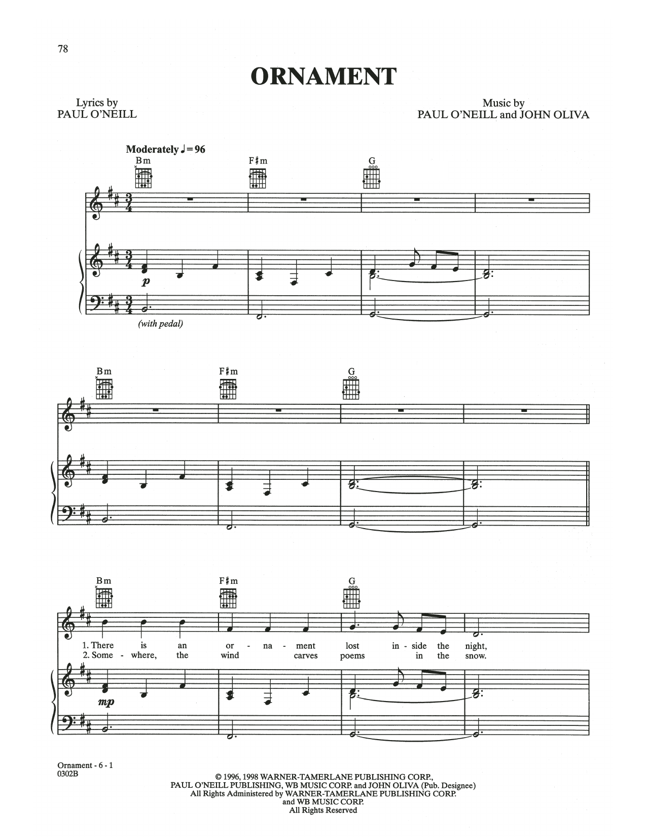 Trans-Siberian Orchestra Ornament sheet music notes and chords. Download Printable PDF.