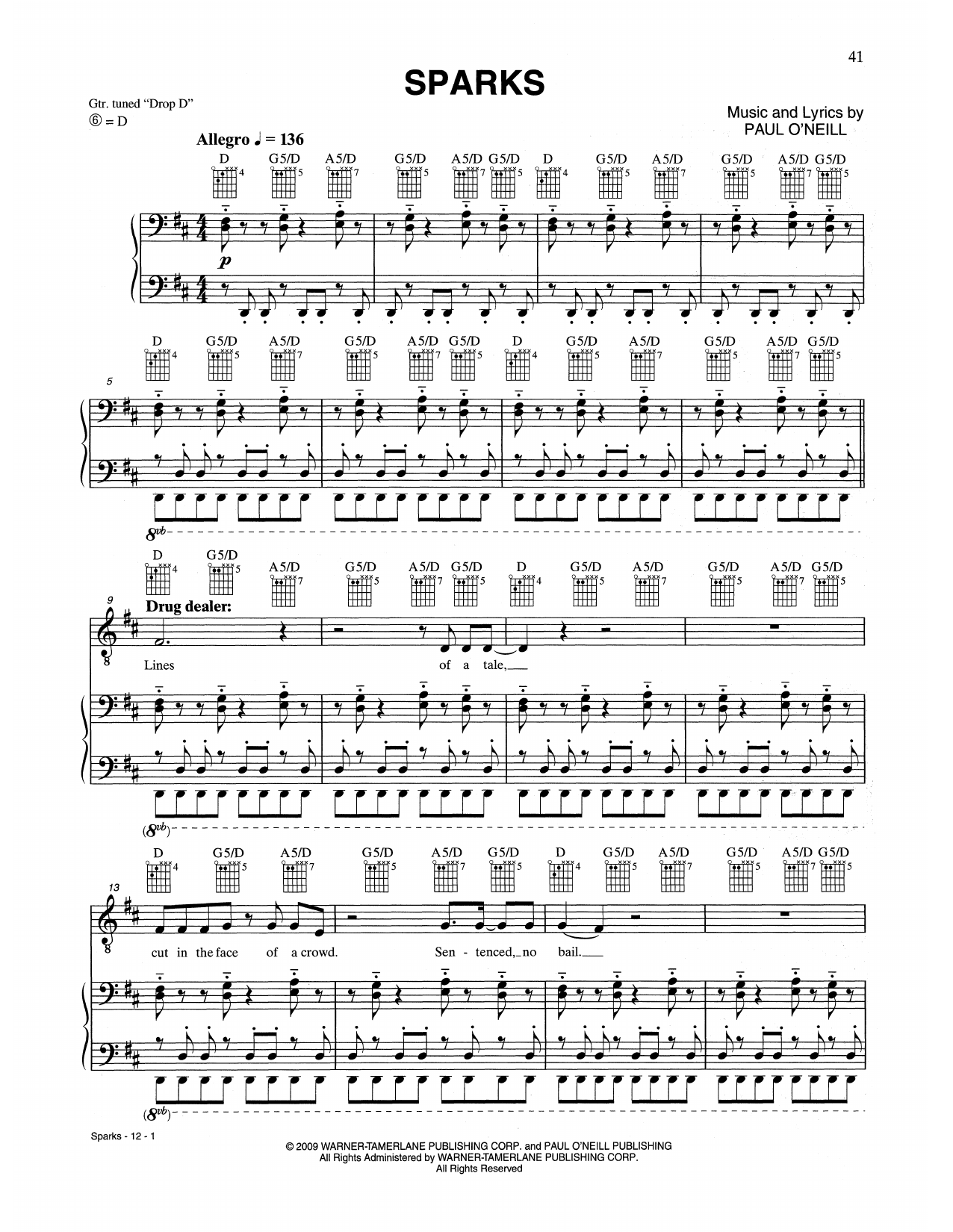 Trans-Siberian Orchestra Sparks sheet music notes and chords. Download Printable PDF.