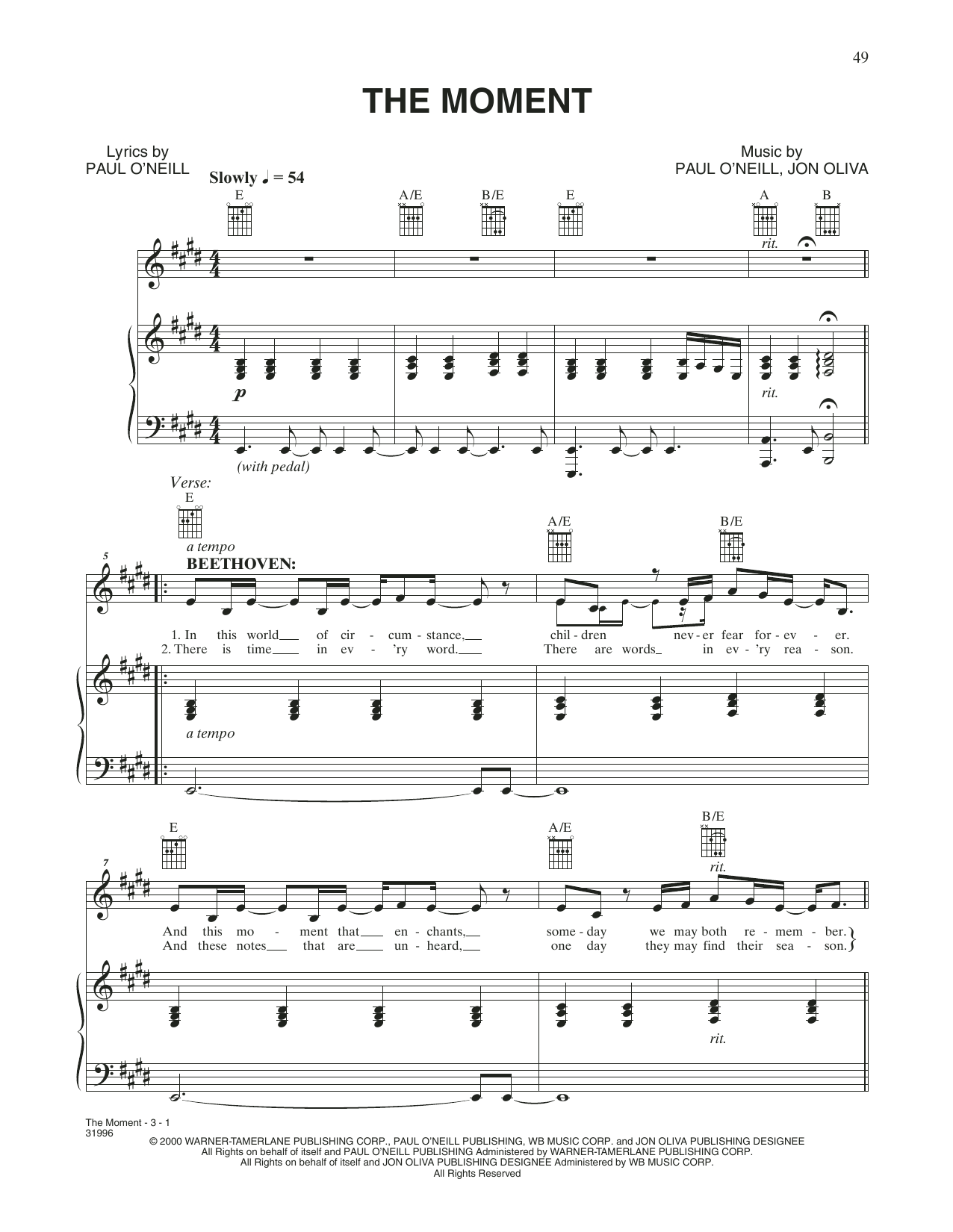 Trans-Siberian Orchestra The Moment sheet music notes and chords. Download Printable PDF.