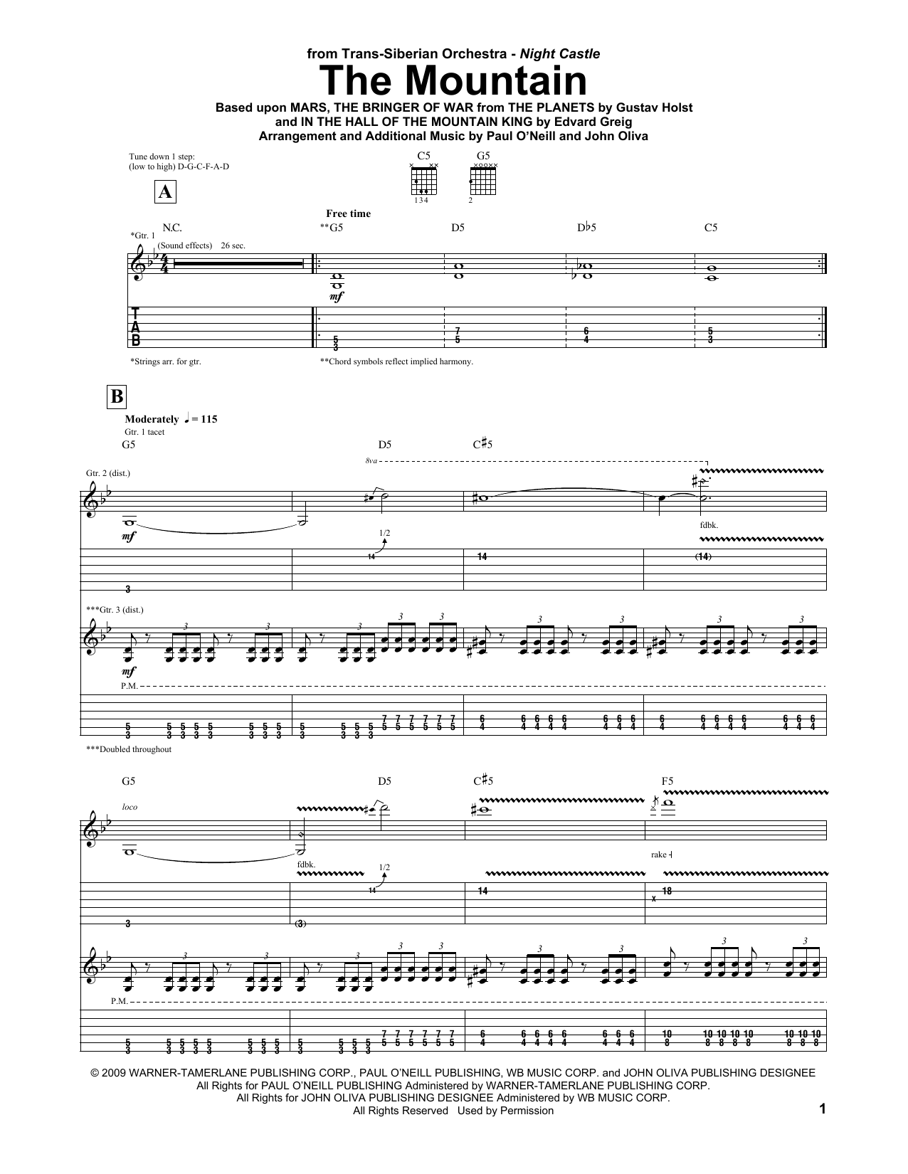 Trans-Siberian Orchestra The Mountain sheet music notes and chords. Download Printable PDF.