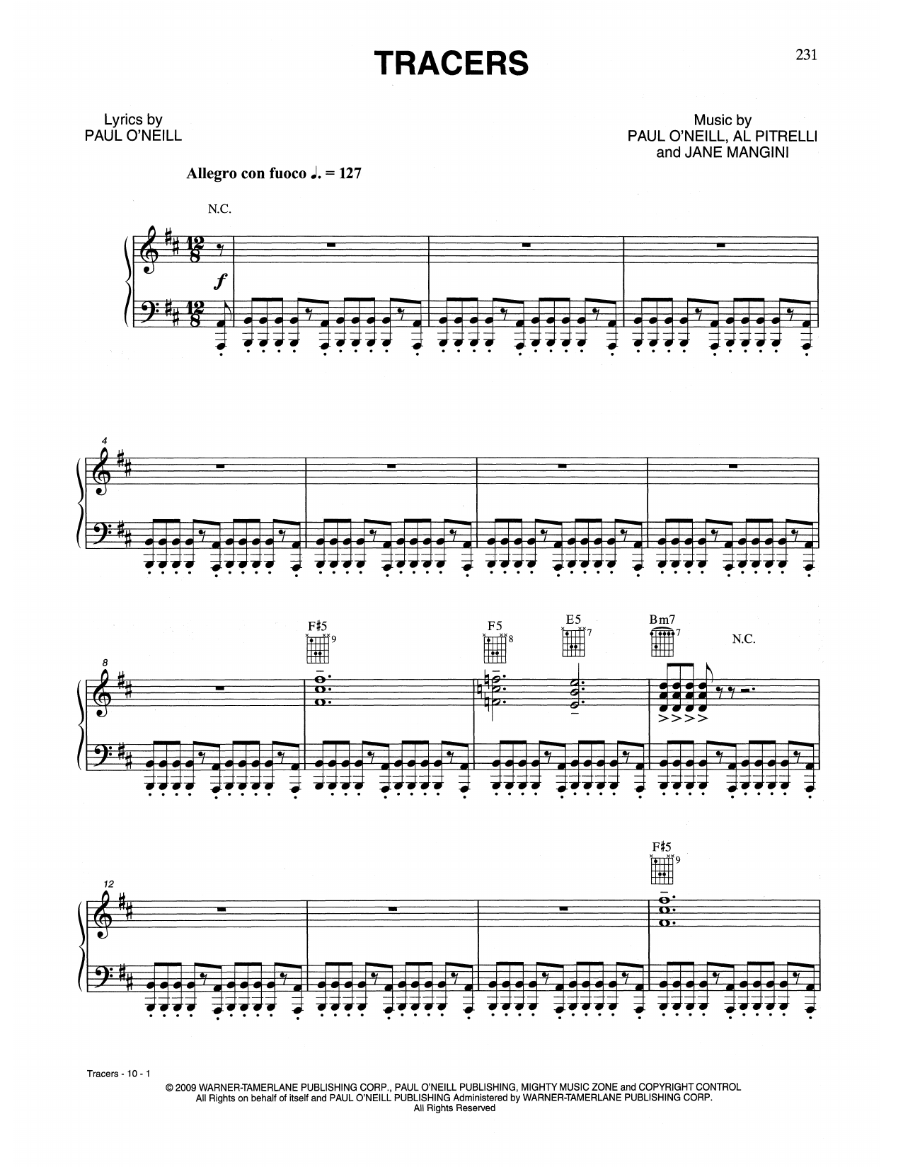 Trans-Siberian Orchestra Tracers sheet music notes and chords. Download Printable PDF.