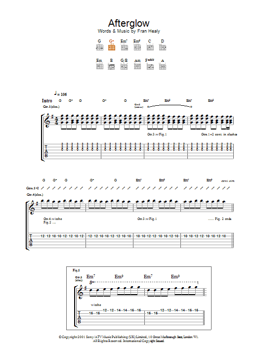 Travis Afterglow sheet music notes and chords. Download Printable PDF.