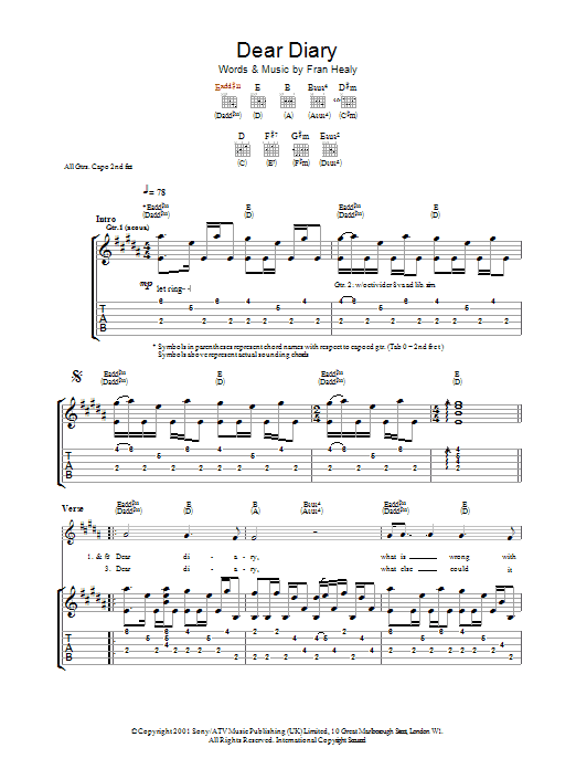 Learn to play Travis Dear Diary sheet music for Guitar Tab in minutes. Travis Dear Diary sheet music notes and chords. Download Printable PDF.
