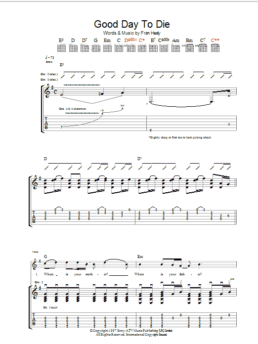 Travis Good Day To Die sheet music notes and chords. Download Printable PDF.