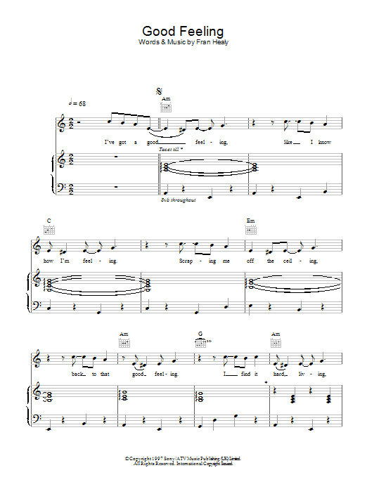 Travis Good Feeling sheet music notes and chords. Download Printable PDF.