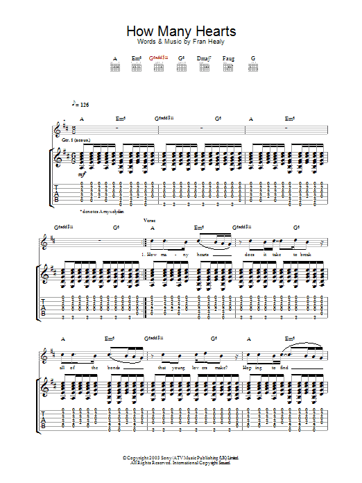 Travis How Many Hearts sheet music notes and chords. Download Printable PDF.