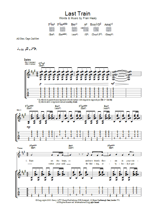 Travis Last Train sheet music notes and chords. Download Printable PDF.