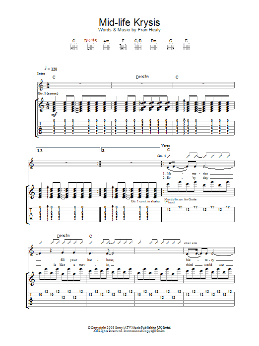 Travis Mid-life Krysis sheet music notes and chords. Download Printable PDF.
