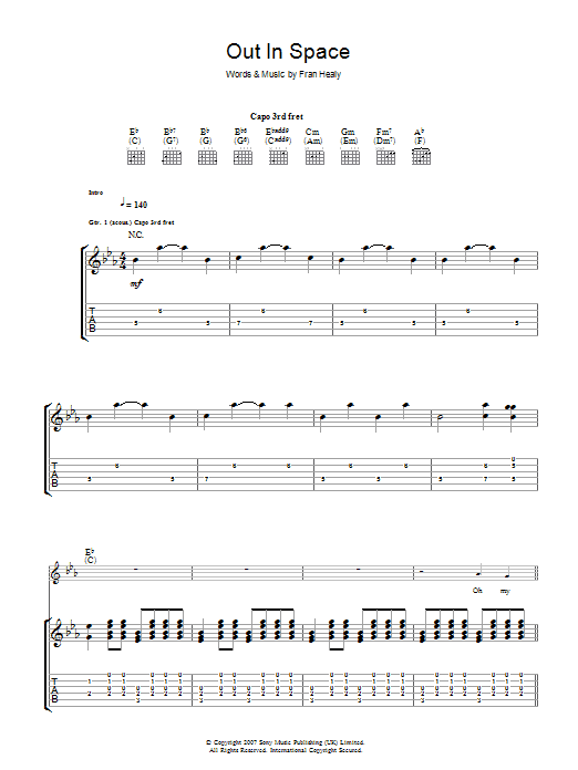 Travis Out In Space sheet music notes and chords. Download Printable PDF.