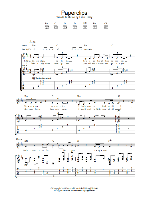 Travis Paperclips sheet music notes and chords. Download Printable PDF.