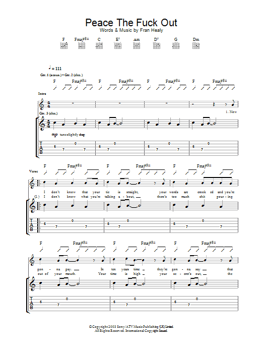 Travis Peace The Fuck Out sheet music notes and chords. Download Printable PDF.