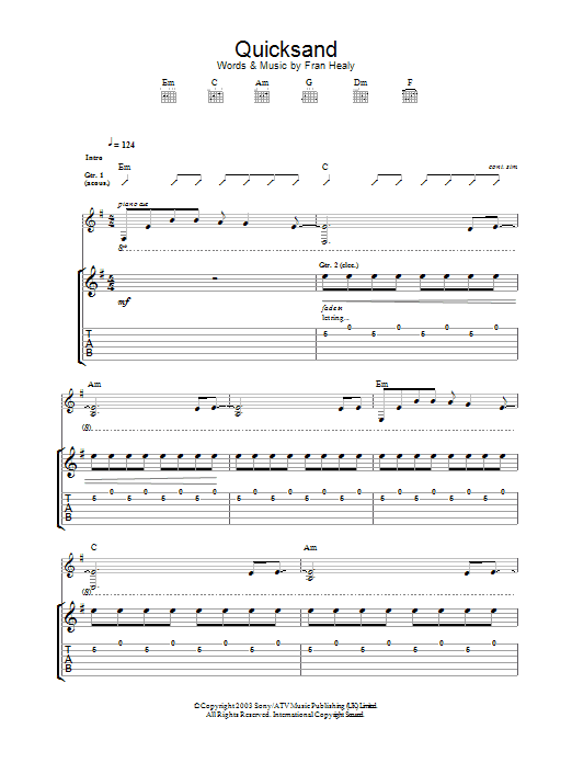 Travis Quicksand sheet music notes and chords. Download Printable PDF.