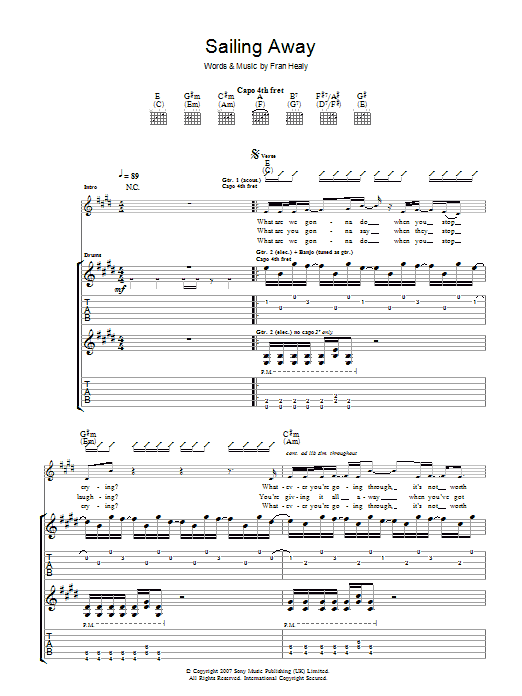 Travis Sailing Away sheet music notes and chords. Download Printable PDF.