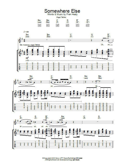 Travis Somewhere Else sheet music notes and chords. Download Printable PDF.