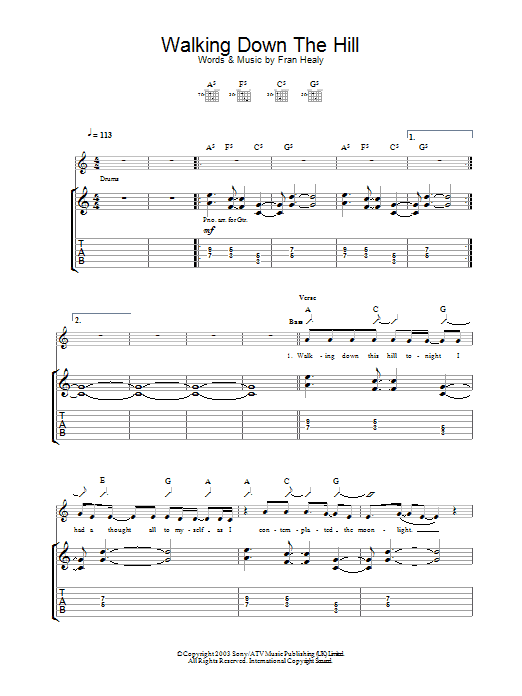 Travis Walking Down The Hill sheet music notes and chords. Download Printable PDF.