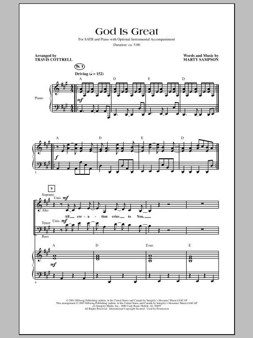 Travis Cottrell God Is Great sheet music notes and chords. Download Printable PDF.