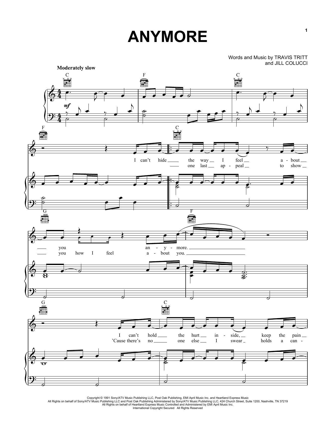 Travis Tritt Anymore sheet music notes and chords. Download Printable PDF.